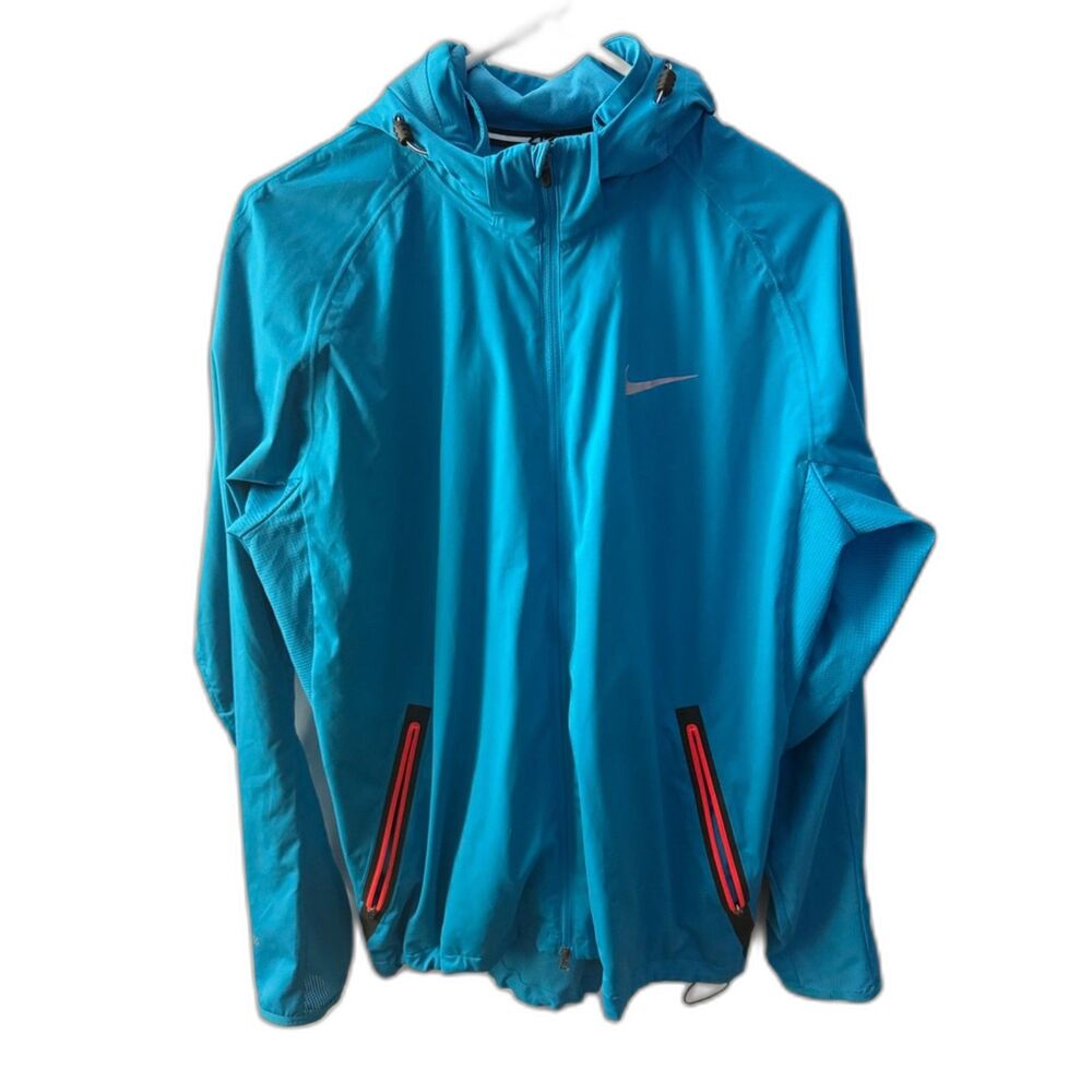 Nike Running Jacket Men’s M Teal Blue Hooded Reflective Lightweight Windbreaker